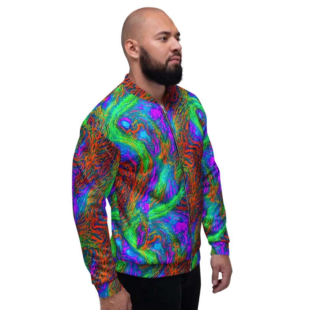 Neon Tidal Fire on Bomber Jacket — Right
