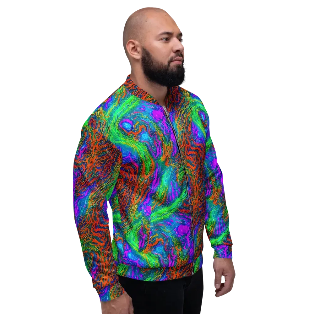 Neon Tidal Fire on Bomber Jacket — Right