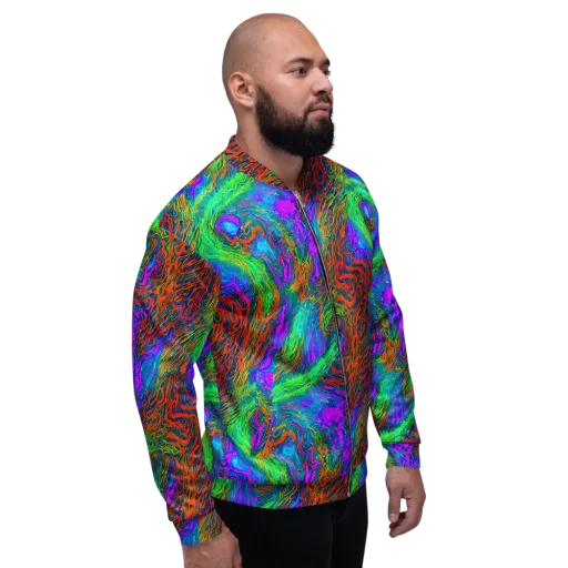 Neon Tidal Fire on a Bomber Jacket