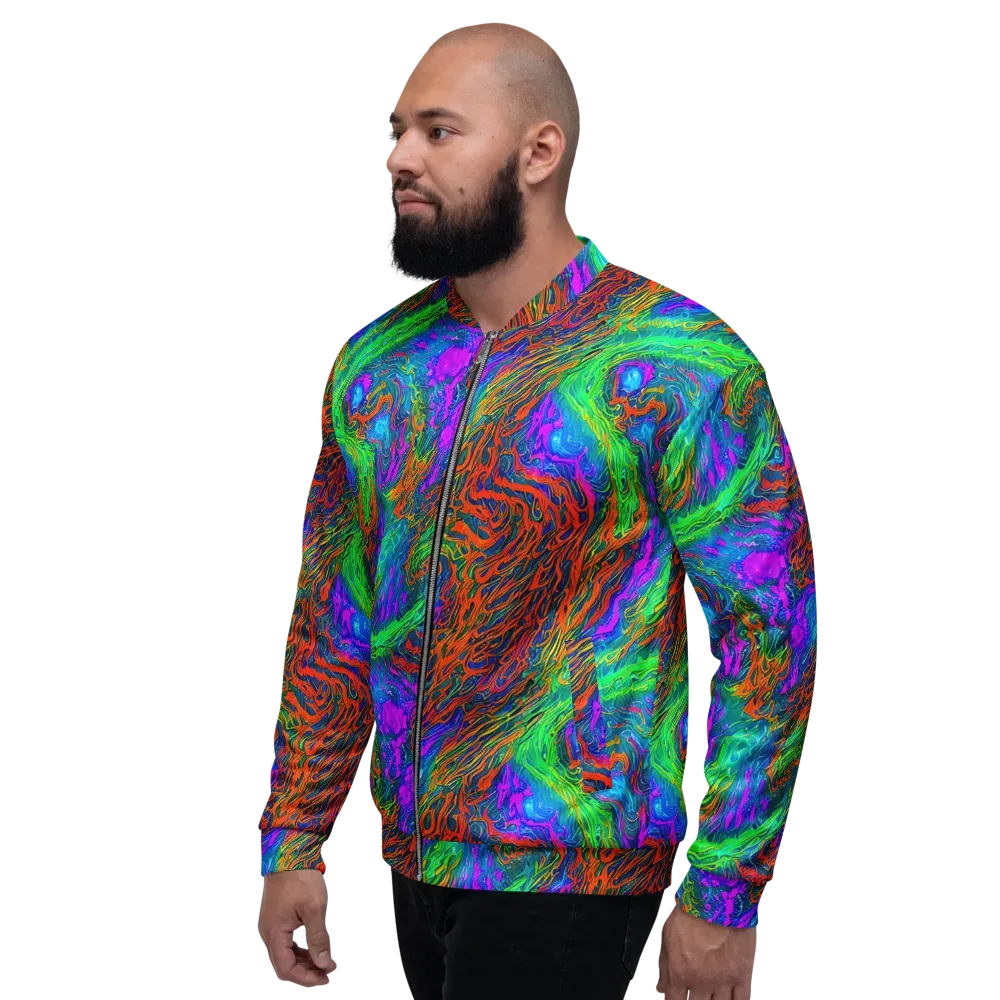 Neon Tidal Fire on Bomber Jacket — Left