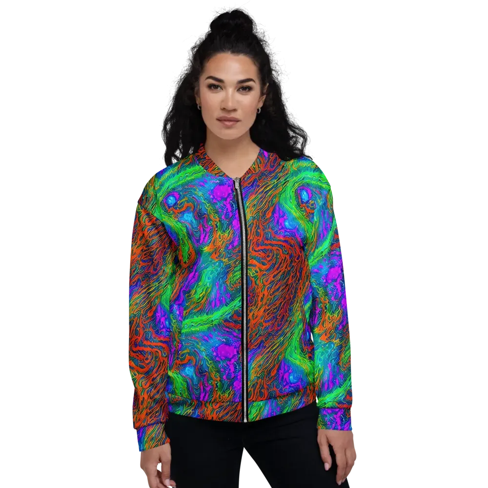 Neon Tidal Fire on Bomber Jacket — Front