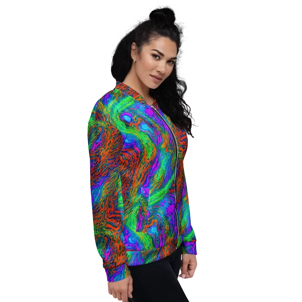 Neon Tidal Fire on Bomber Jacket — Right