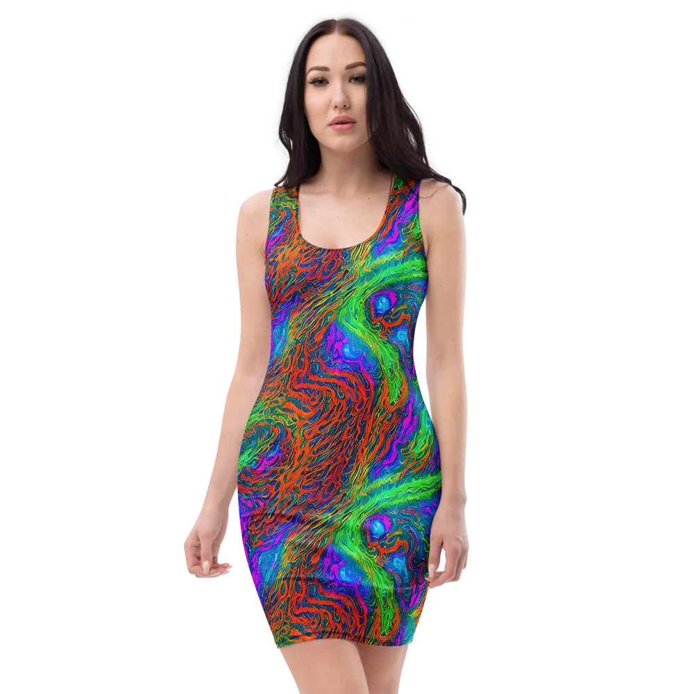 Neon Tidal Fire on Bodycon Dress — Front