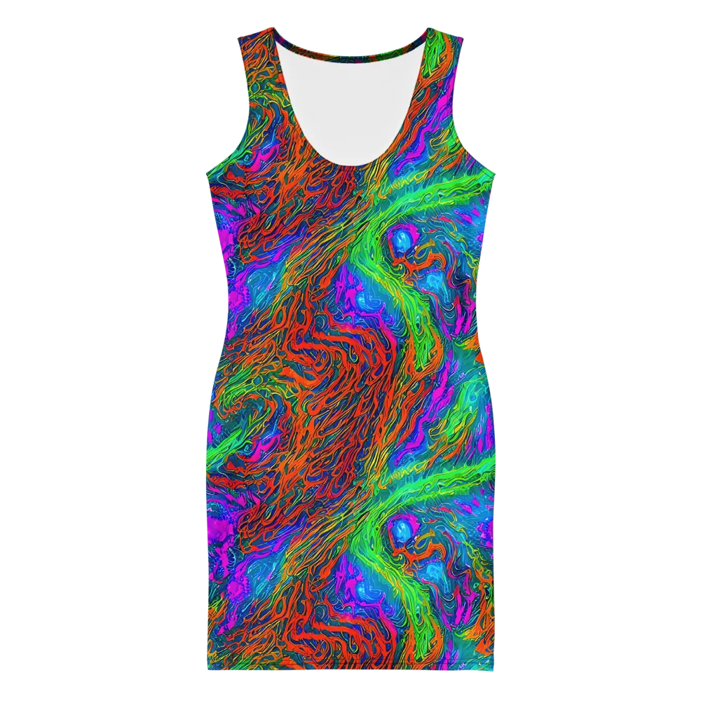 Neon Tidal Fire on Bodycon Dress — Front