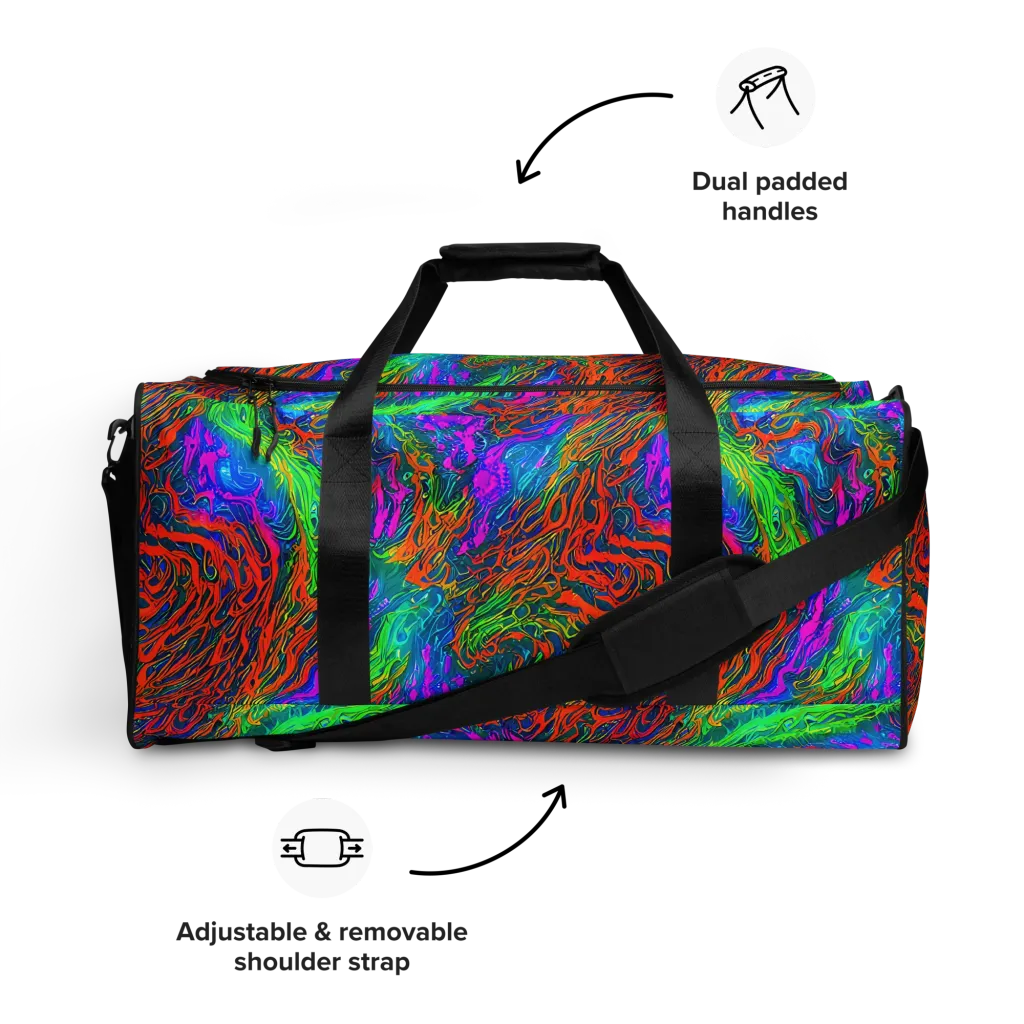Neon Tidal Fire on Duffle Bag — Front