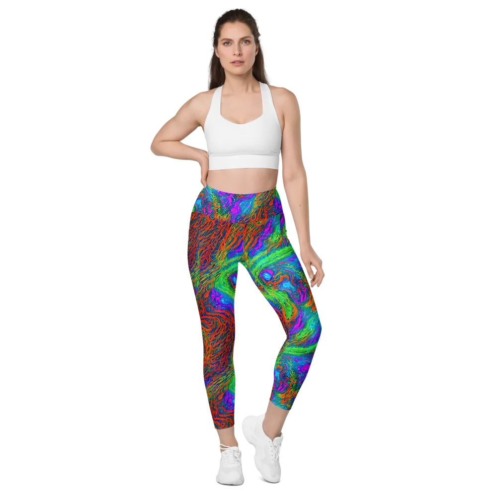 Neon Tidal Fire on Leggings with Pockets — Front