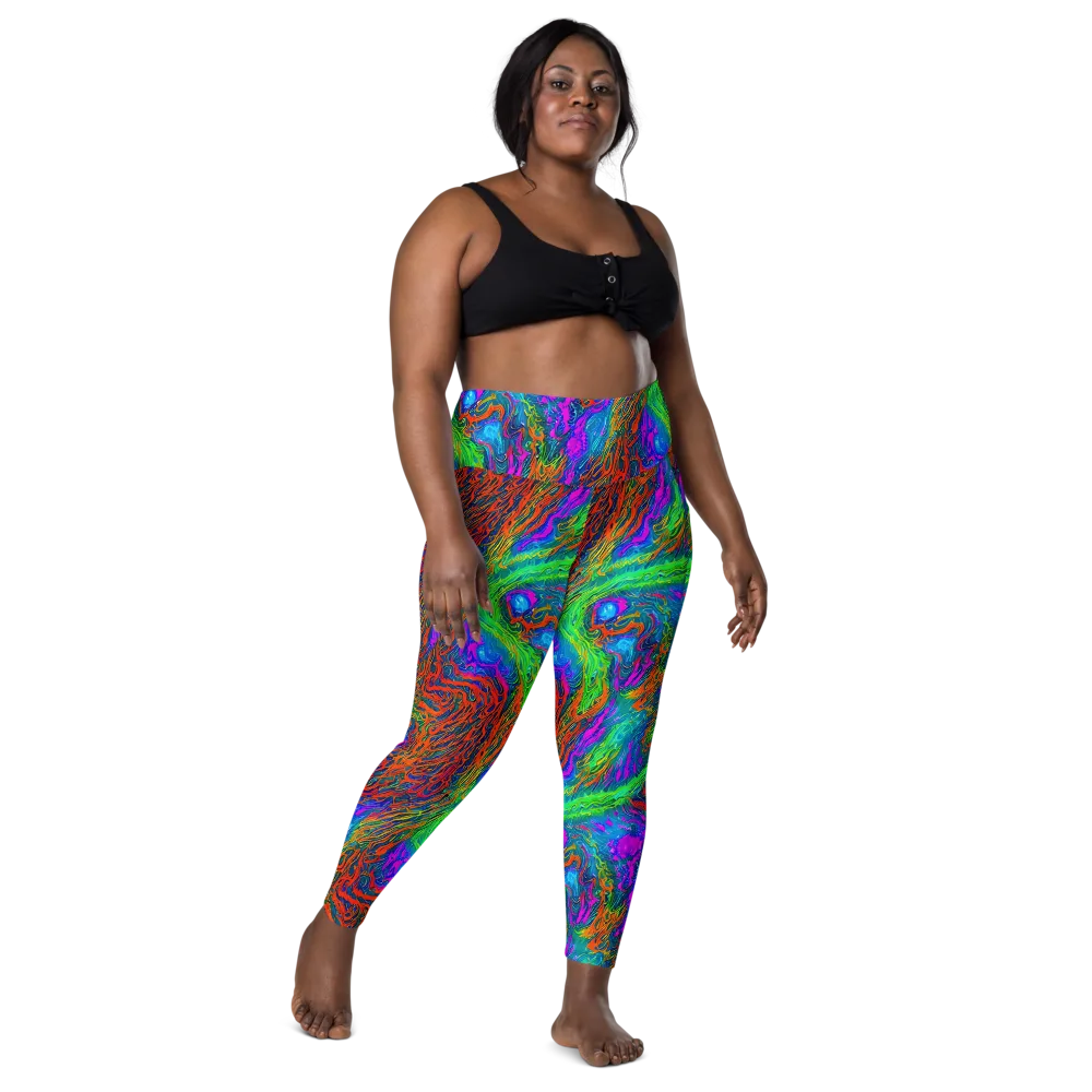 Neon Tidal Fire on Leggings with Pockets — Front