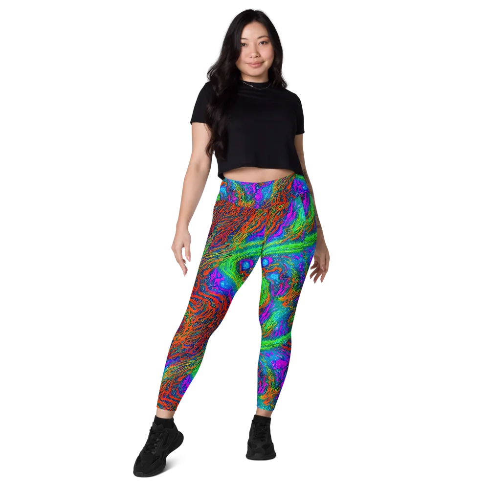 Neon Tidal Fire on Leggings with Pockets — Front