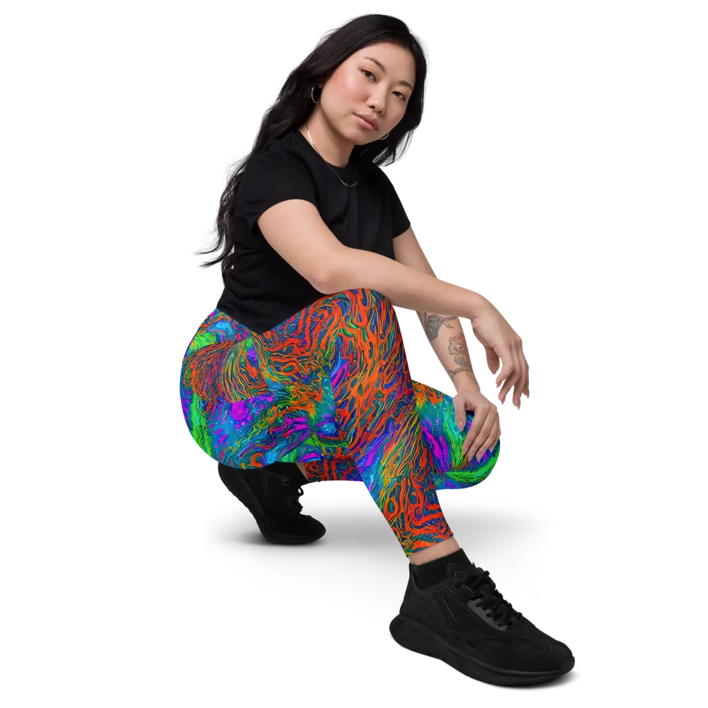 Neon Tidal Fire on Leggings with Pockets — Right Front
