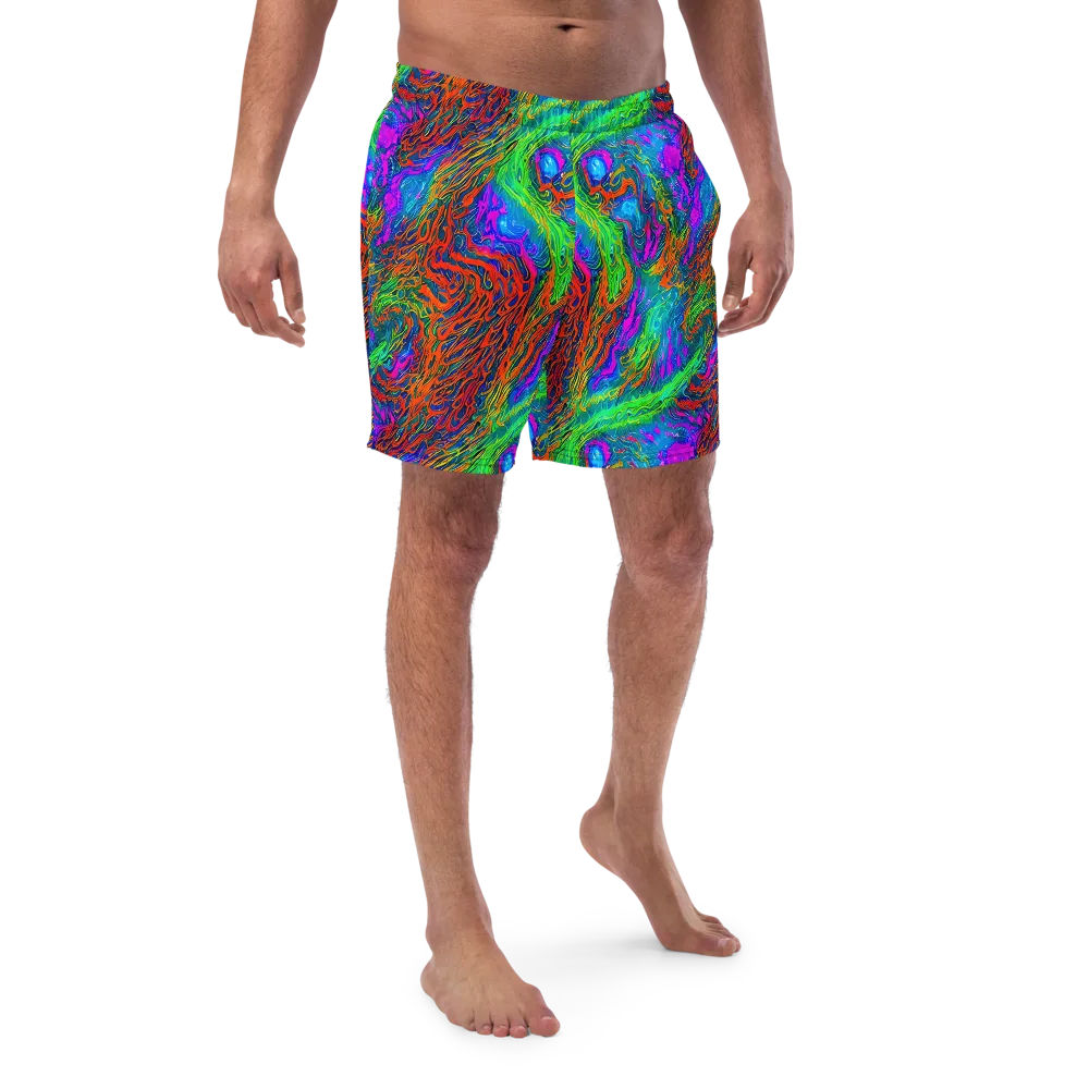 Neon Tidal Fire on Swim Trunks — Front