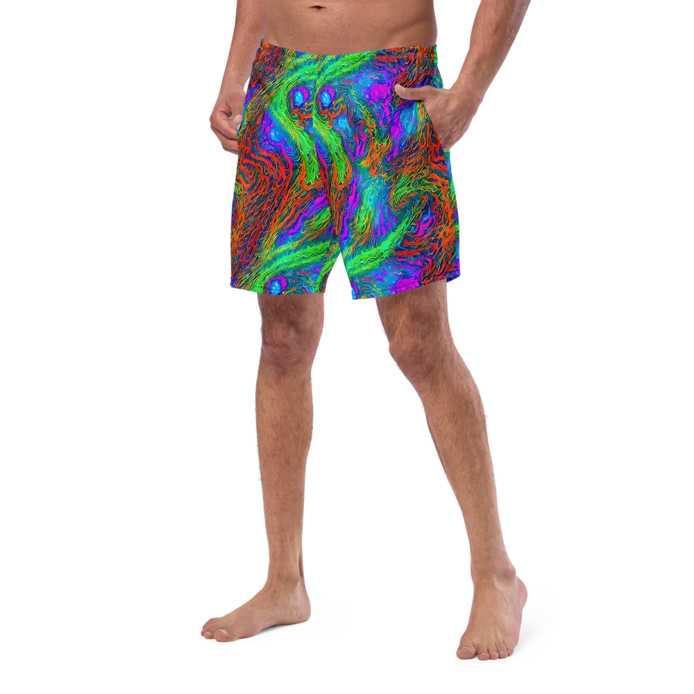 Neon Tidal Fire on Swim Trunks — Left Front