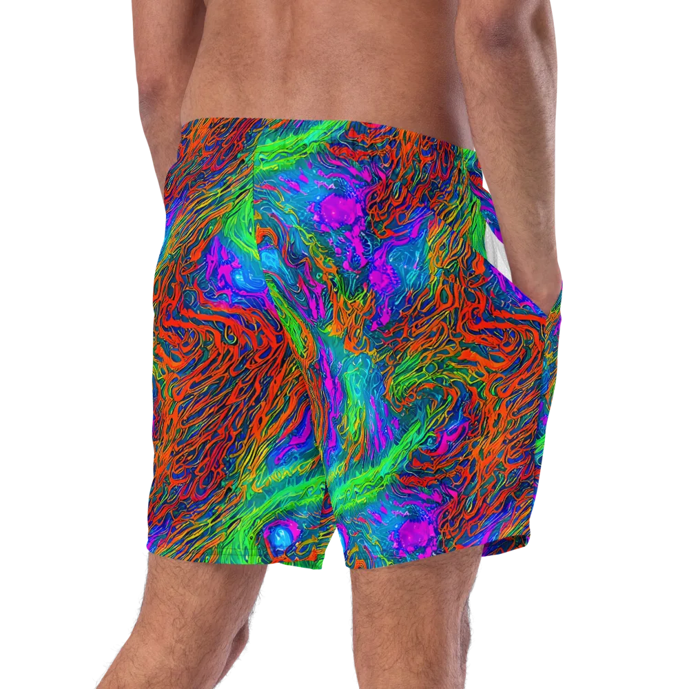 Neon Tidal Fire on Swim Trunks — Right Back