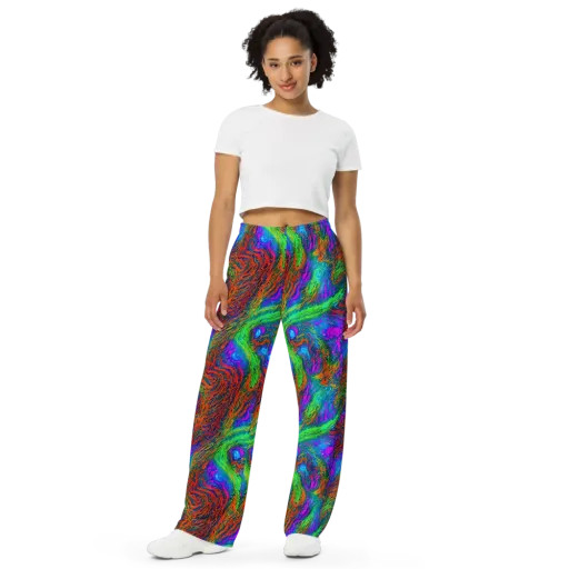 Neon Tidal Fire on a Wide-Leg Pants