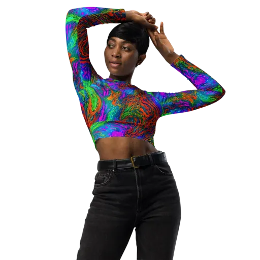 Neon Tidal Fire on a Long Sleeve Crop Top