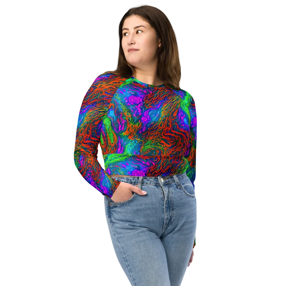 Neon Tidal Fire on Long Sleeve Crop Top — Front