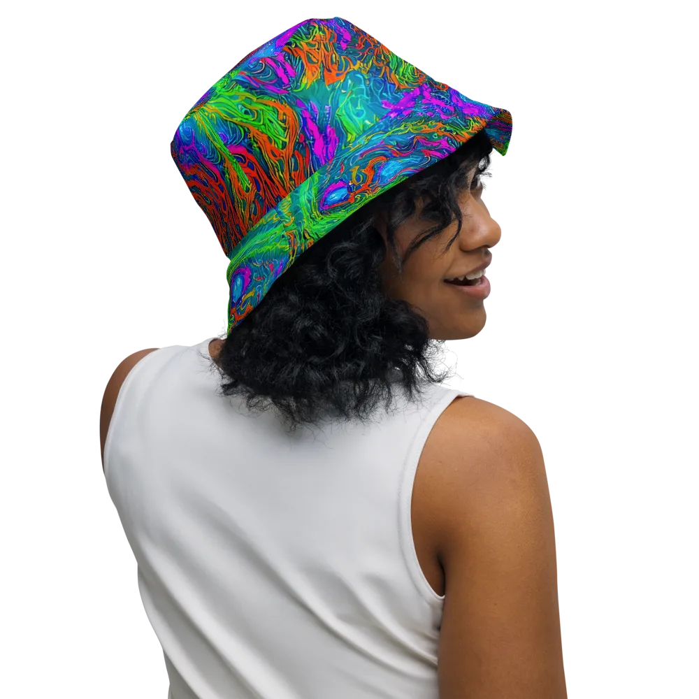 Neon Tidal Fire on Reversible Bucket Hat — Right Outside