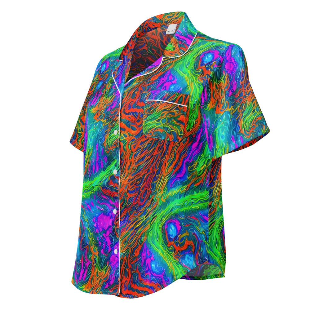 Neon Tidal Fire on Women's Short Sleeve Pajama Top — Left Front