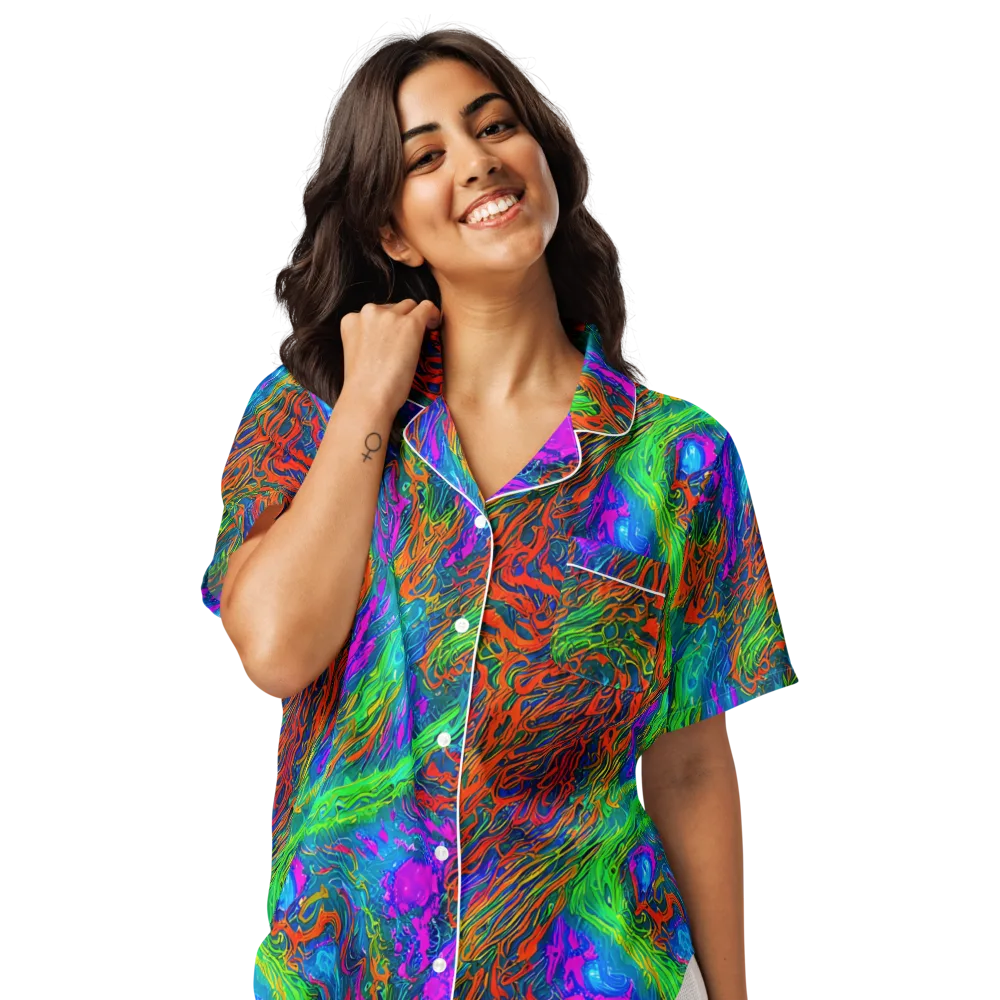 Neon Tidal Fire on Women's Short Sleeve Pajama Top — Front