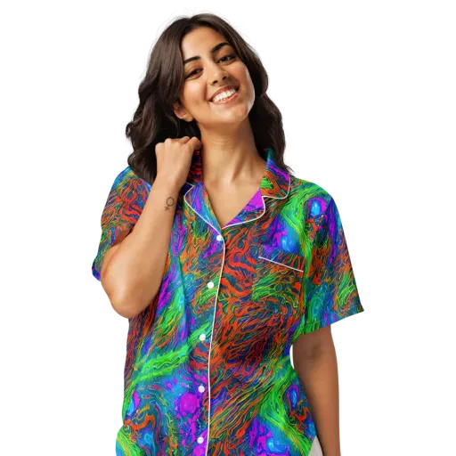 Neon Tidal Fire on a Women's Short Sleeve Pajama Top