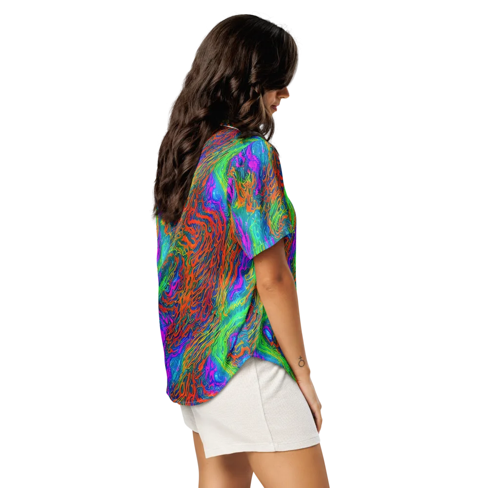 Neon Tidal Fire on Women's Short Sleeve Pajama Top — Right Back