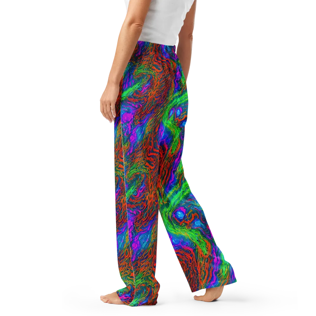 Neon Tidal Fire on Women's Pajama Pants — Left