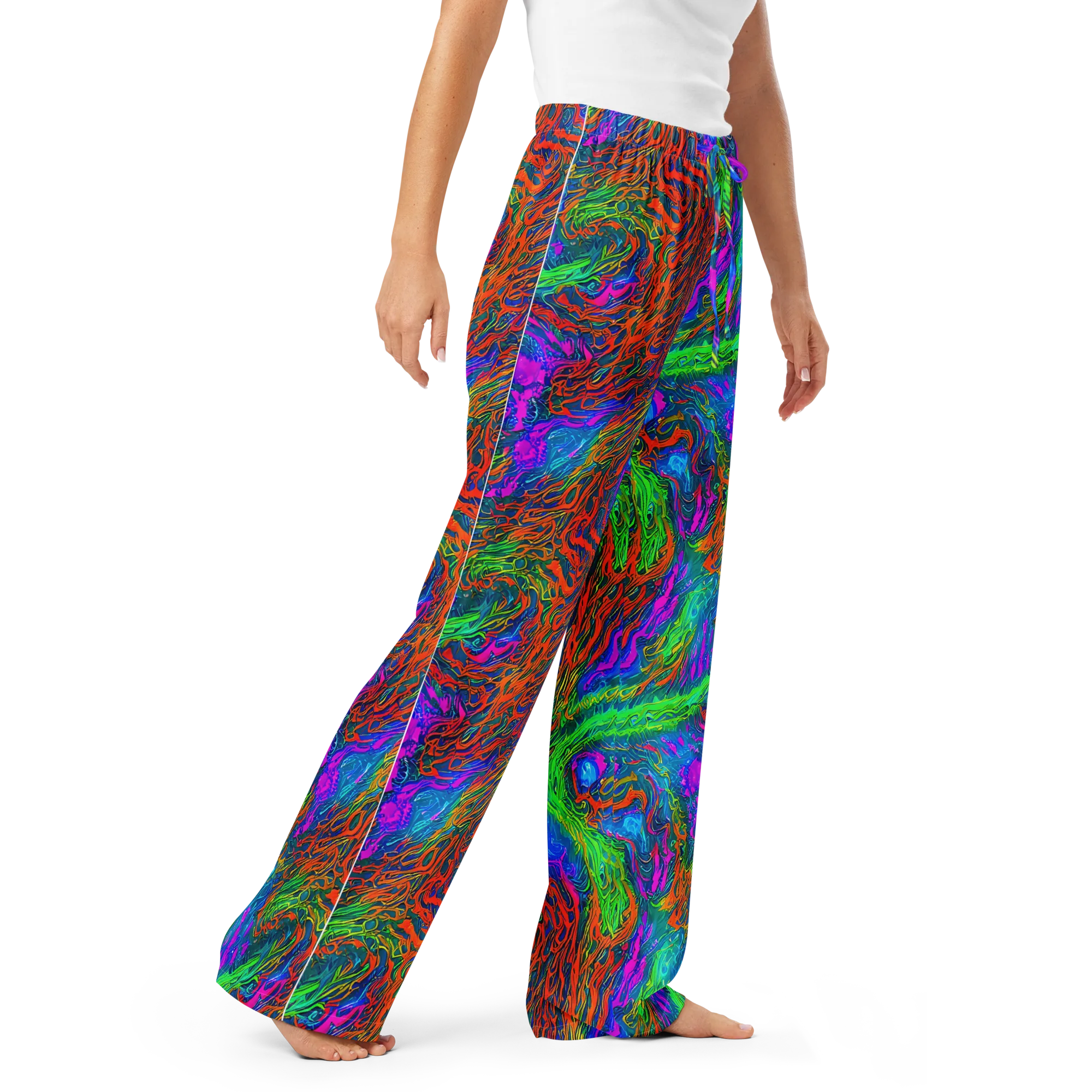 Neon Tidal Fire on Women's Pajama Pants — Right Front