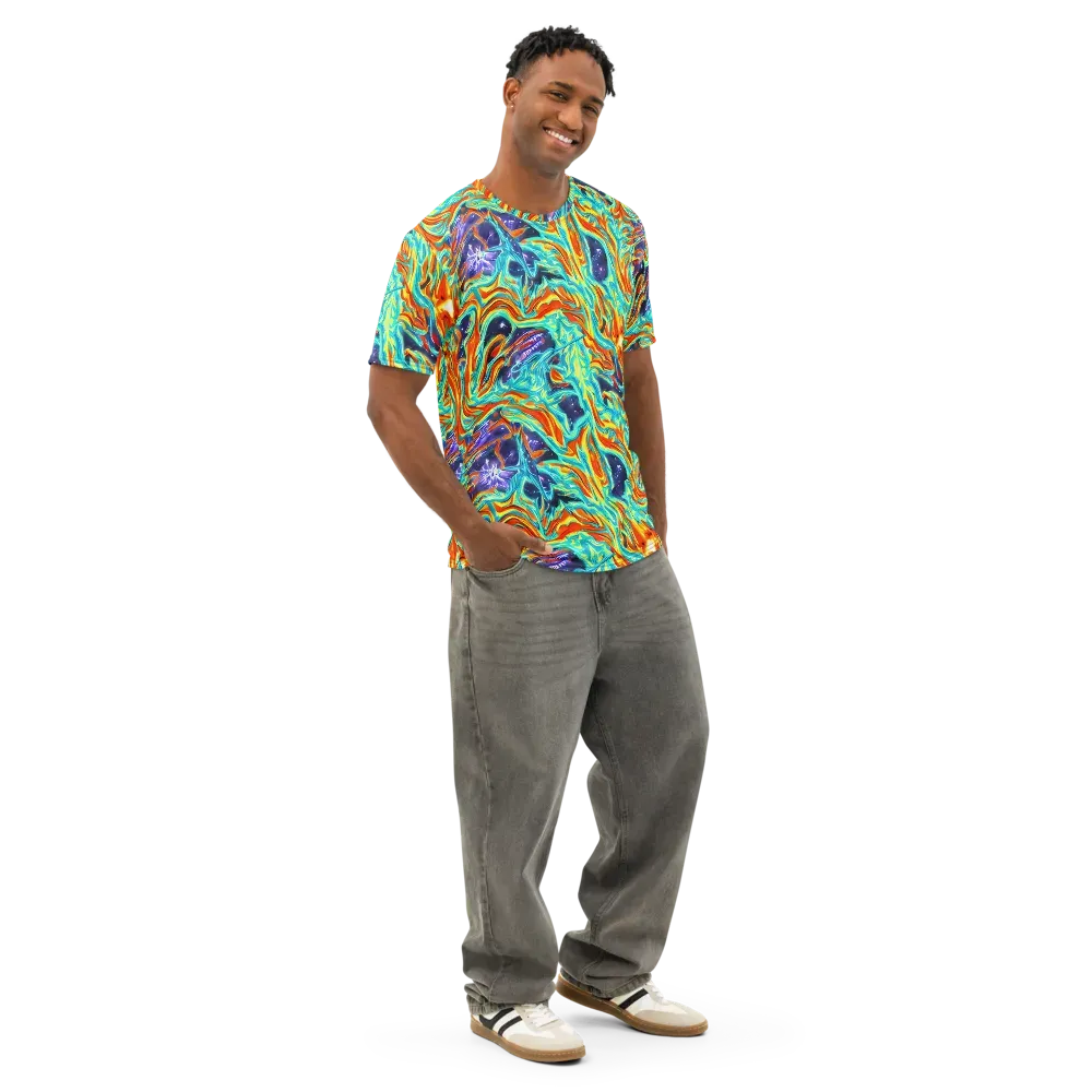 Ultramarine Ember on Men's Cotton Crew Neck T-Shirt — Right Front