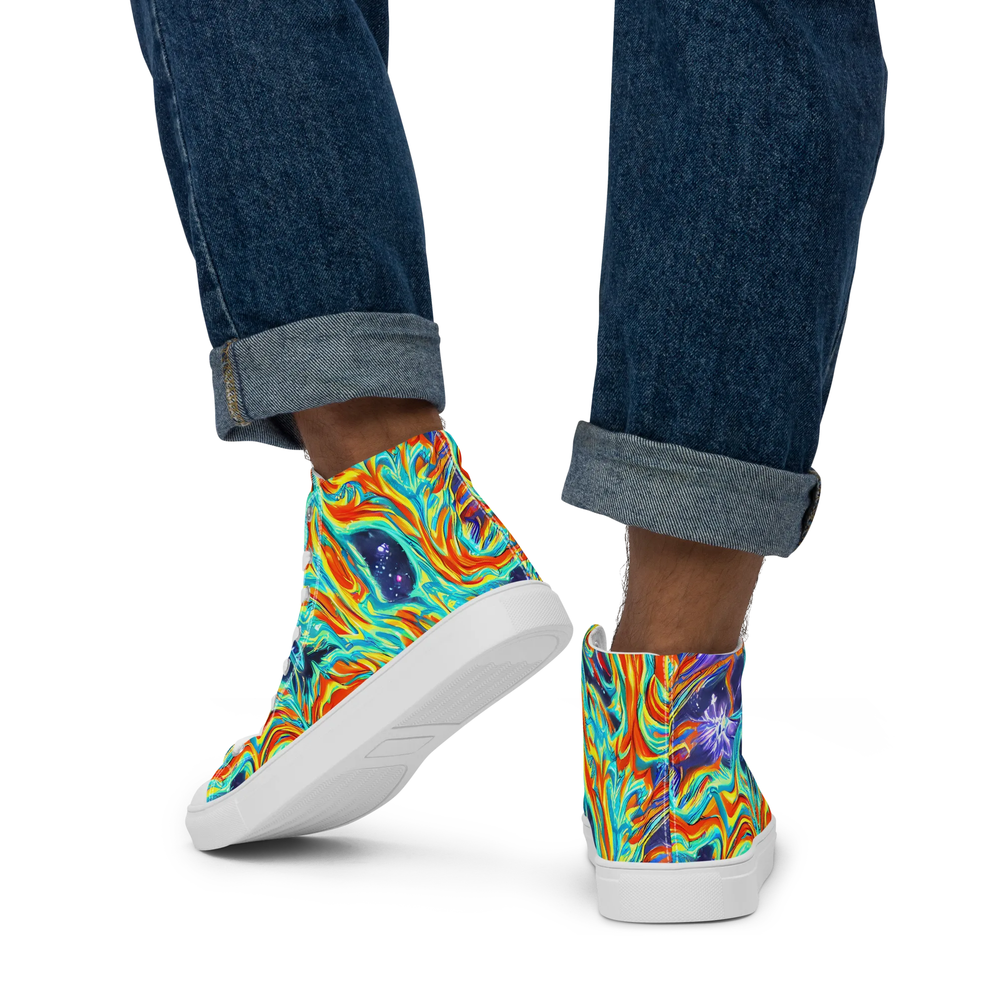 Ultramarine Ember on Men's High Top Canvas Shoes — Back