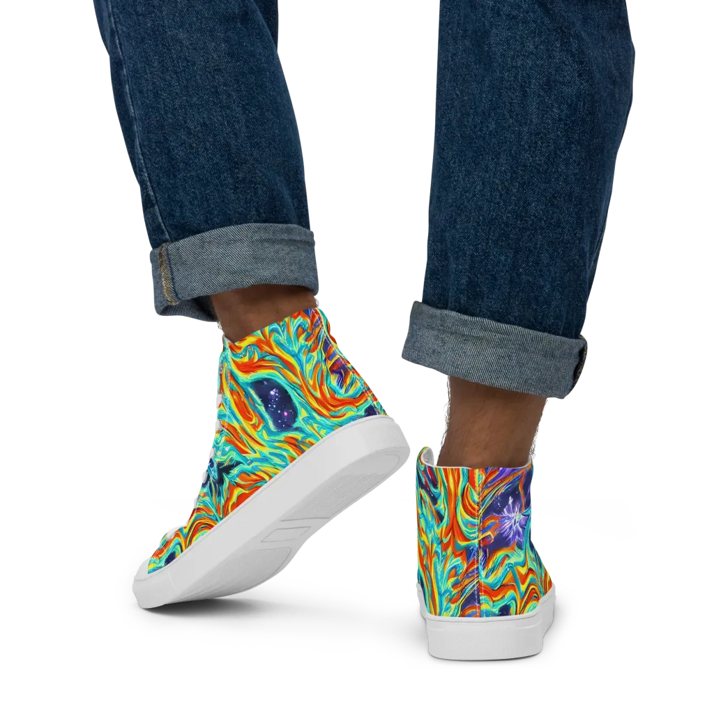 Ultramarine Ember on Men's High Top Canvas Shoes — Back