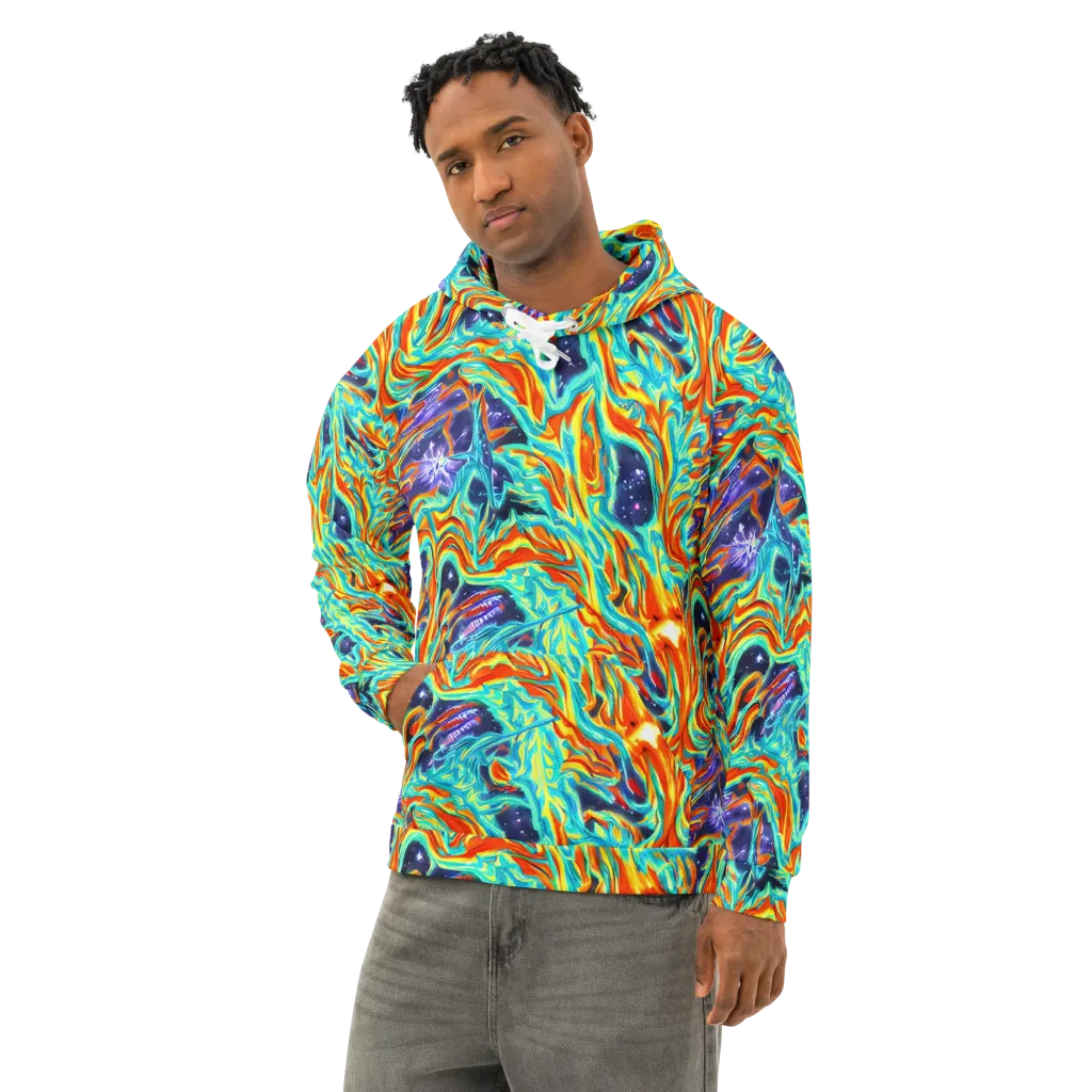 Ultramarine Ember on Cotton Hoodie — Left Front