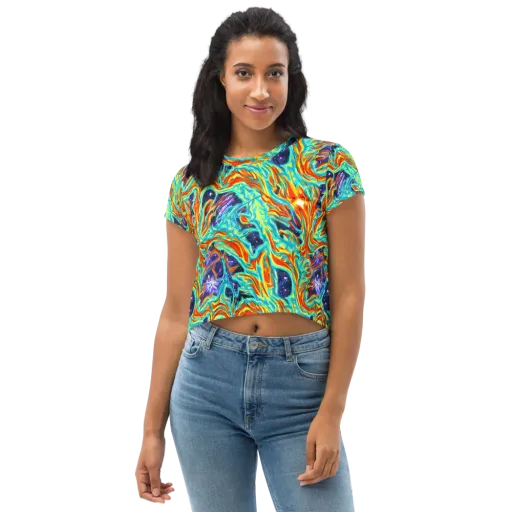 Ultramarine Ember on a Crop Tee