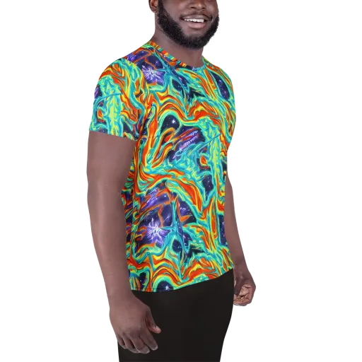 Ultramarine Ember on a Men's Athletic T-Shirt