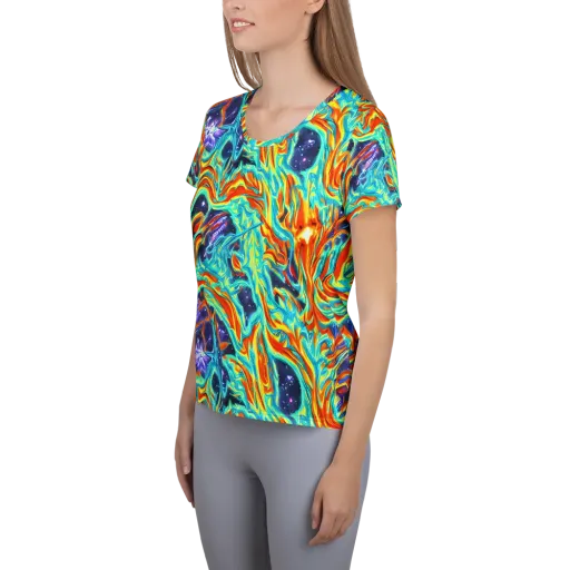 Ultramarine Ember on a Women's Athletic T-Shirt