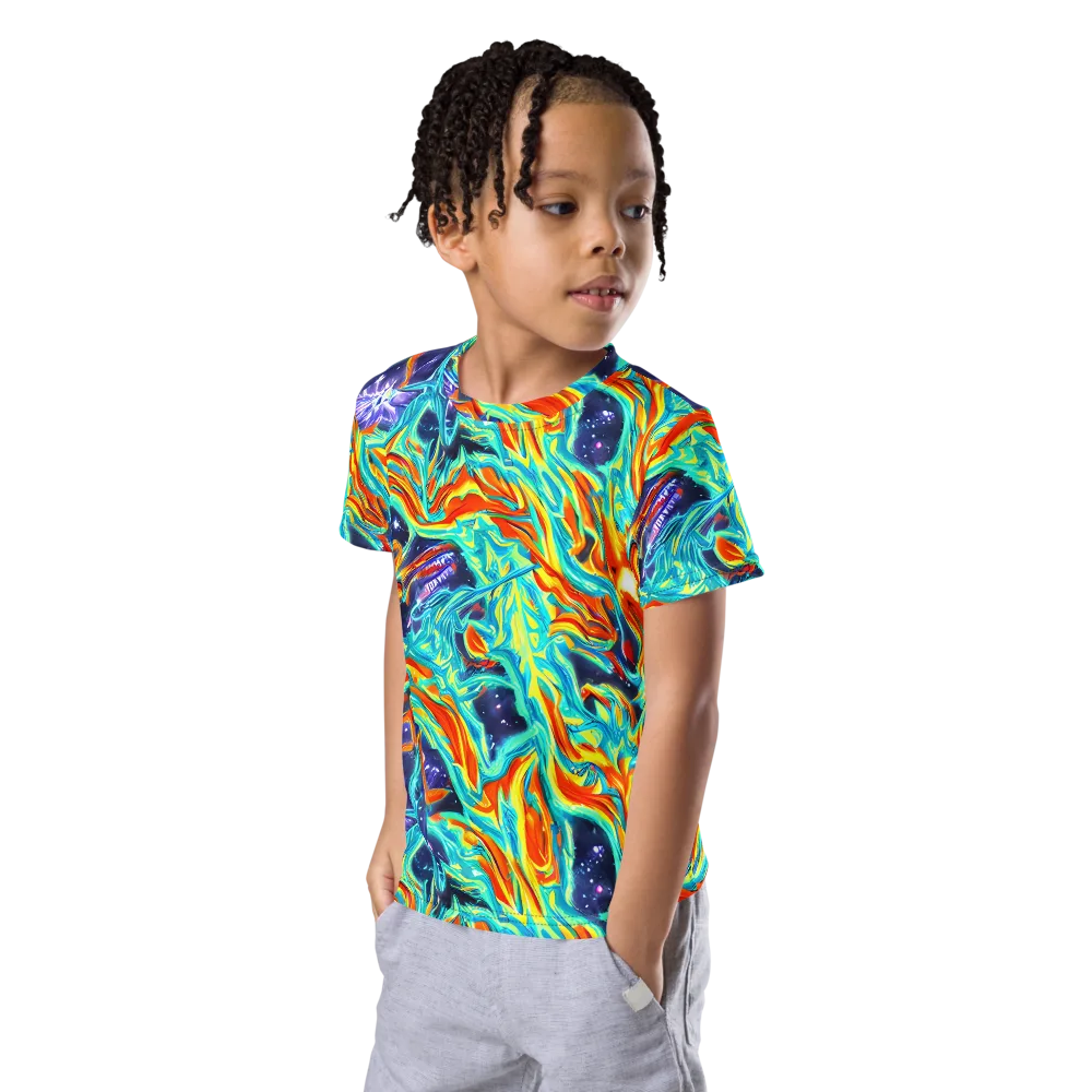Ultramarine Ember on Kids Crew Neck T-Shirt — Left Front