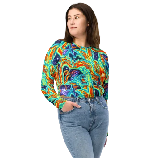 Ultramarine Ember on a Long Sleeve Crop Top