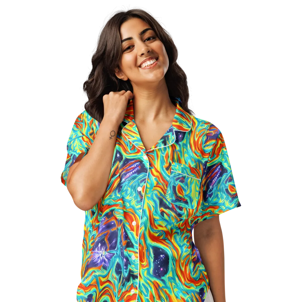 Ultramarine Ember on Women's Short Sleeve Pajama Top — Front