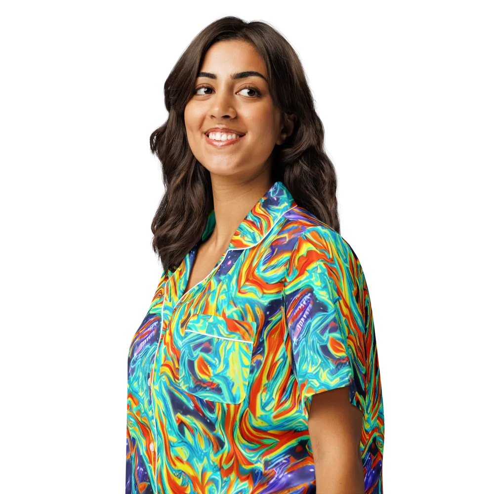 Ultramarine Ember on Women's Short Sleeve Pajama Top — Left Front