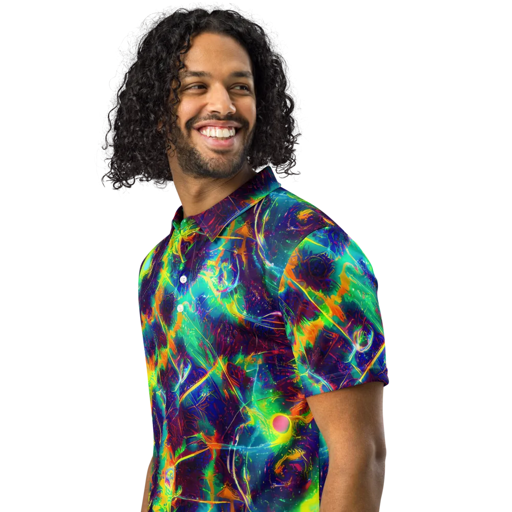 The Neon Paradox on Men's Slim Fit Polo Shirt — Left Front