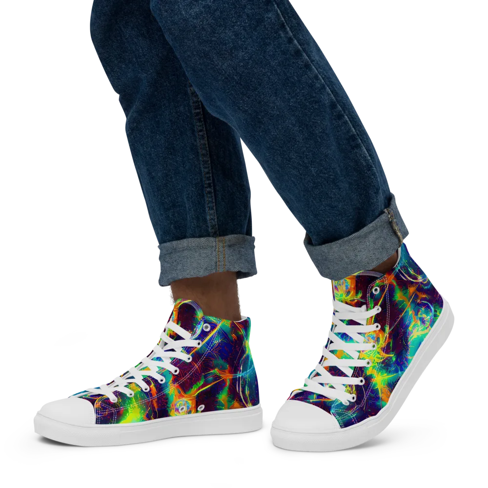 The Neon Paradox on Men's High Top Canvas Shoes — Left