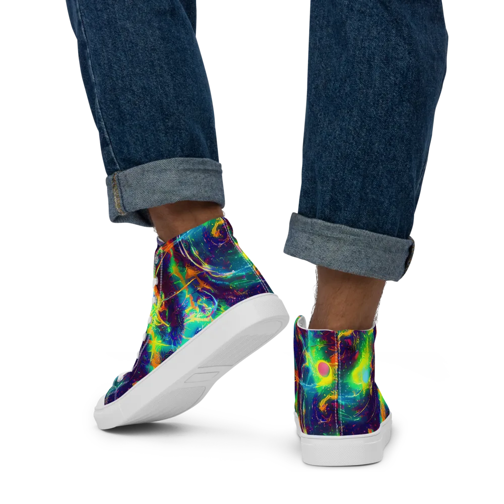 The Neon Paradox on Men's High Top Canvas Shoes — Back
