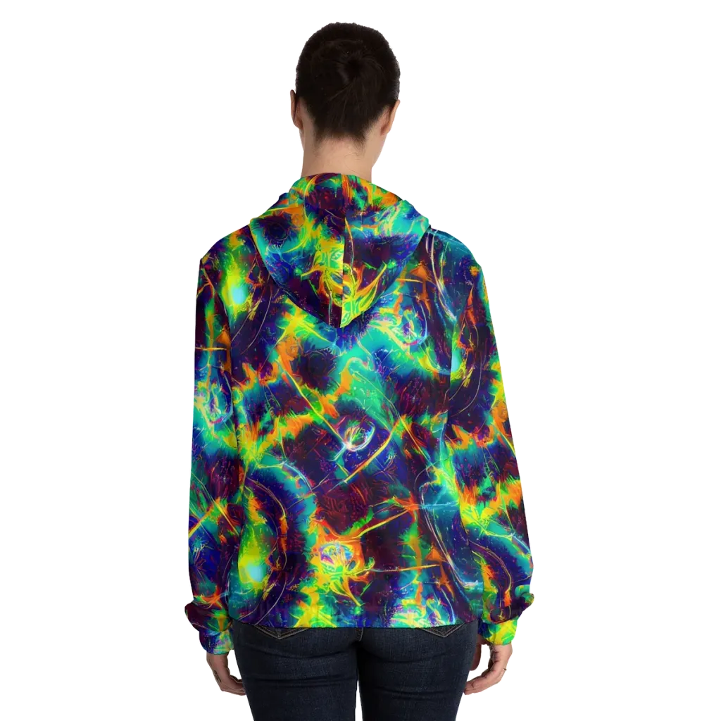 The Neon Paradox on Women's Full-Zip Hoodie — Back On Person