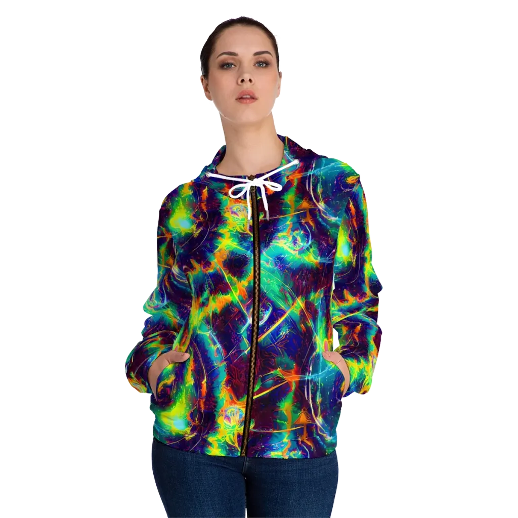The Neon Paradox on Women's Full-Zip Hoodie — Front On Person