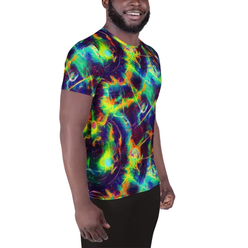 The Neon Paradox on a Men's Athletic T-Shirt