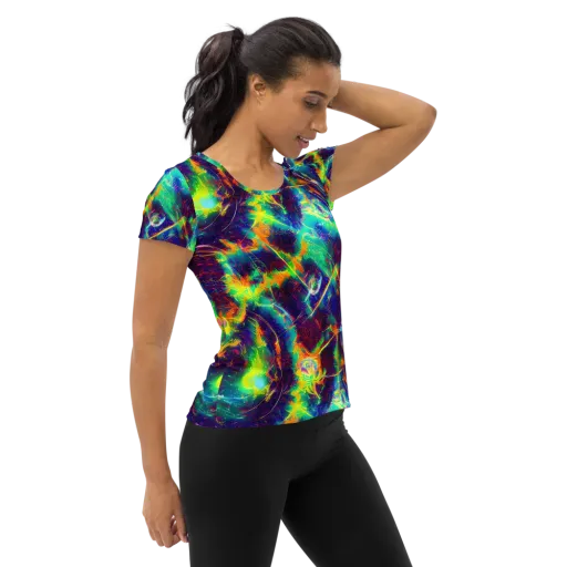 The Neon Paradox on a Women's Athletic T-Shirt