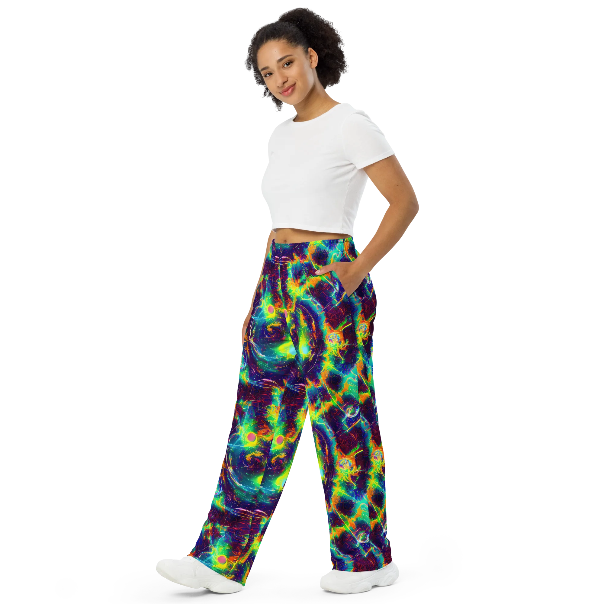 The Neon Paradox on Wide-Leg Pants — Left Front
