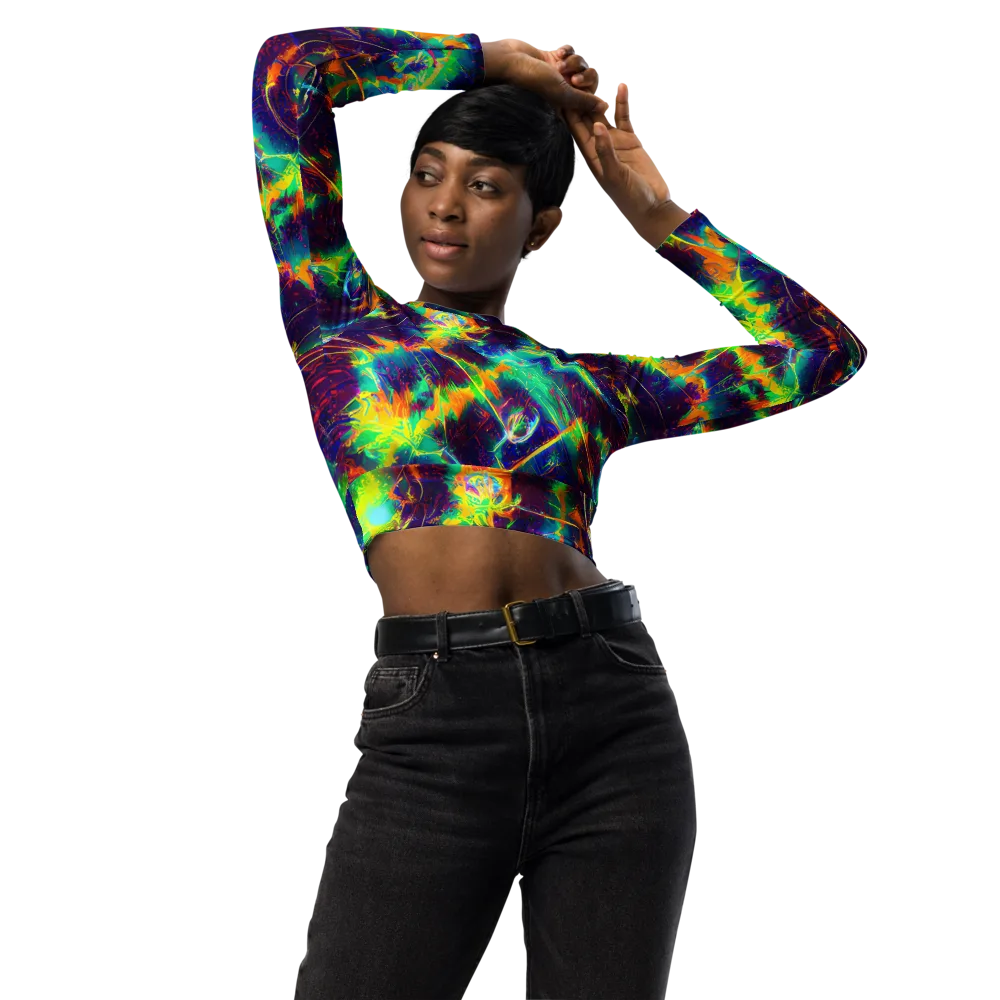 The Neon Paradox on Long Sleeve Crop Top — Front