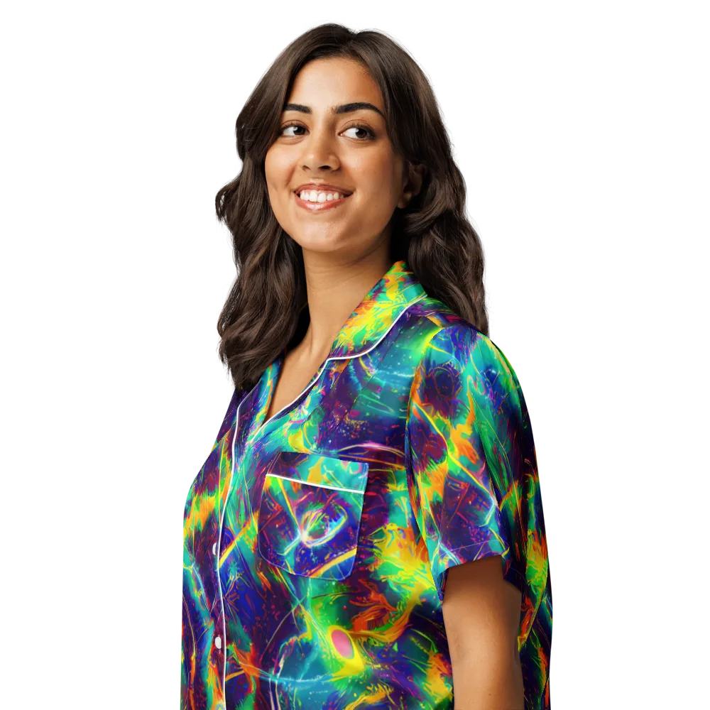 The Neon Paradox on Women's Short Sleeve Pajama Top — Left Front