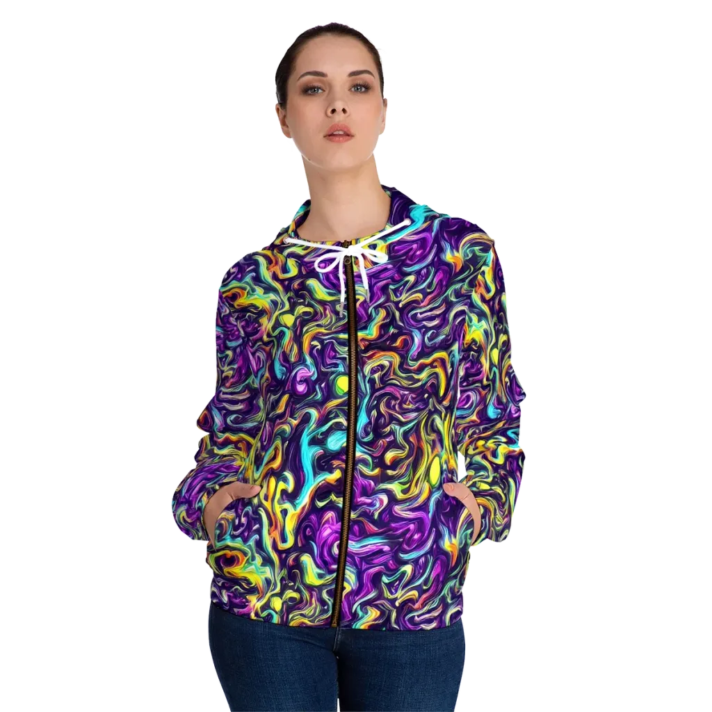 Violet Riverstone on Women's Full-Zip Hoodie — Front On Person