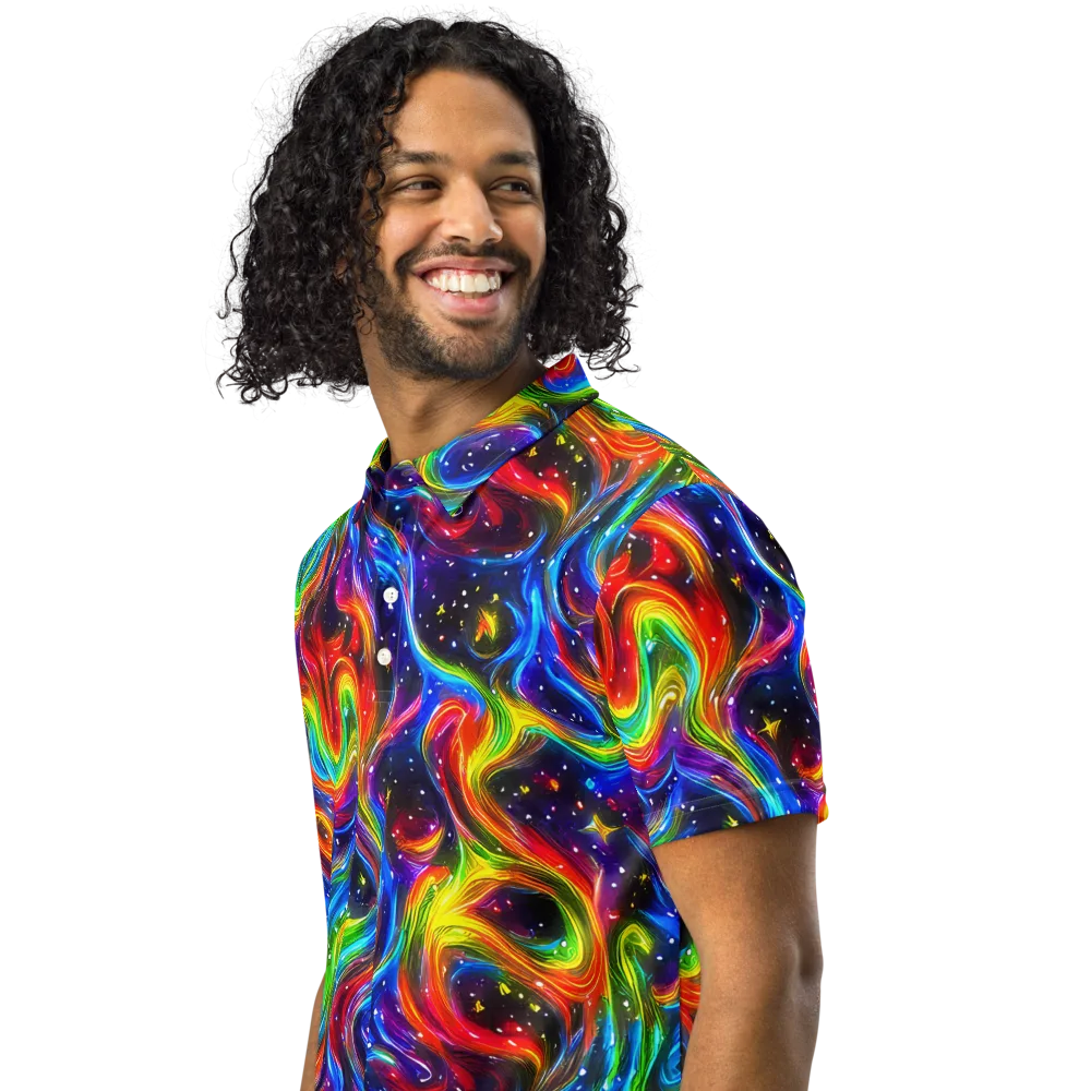 Rainbow Eclipse on Men's Slim Fit Polo Shirt — Left Front