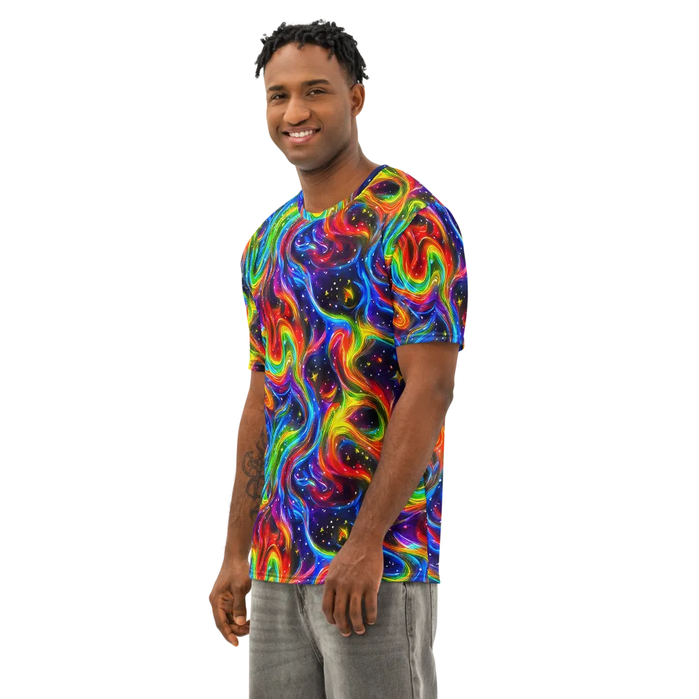 Rainbow Eclipse on Men's Cotton Crew Neck T-Shirt — Left Front